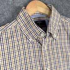 Fynch-Hatton Shirt Mens Medium Yellow Brown Check Long Sleeve Button Down Casual