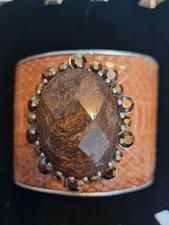 Otazu Cuff Bracelet  Tan With Snakeskin Effect And A Large Brown Centrepiece.