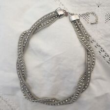 M&S Silvertone Choker Necklace Metal Chainmail Diamante