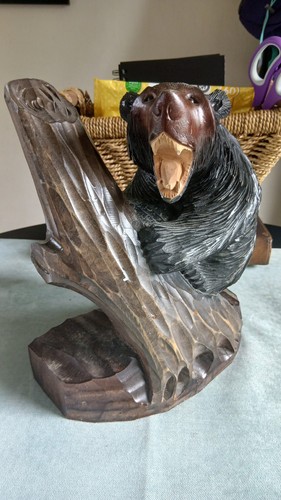 Wooden hand carved bear - wooden,