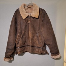 Vintage Trapper Flying Air Force Sheepskin Leather Jacket Army Style Size 44  