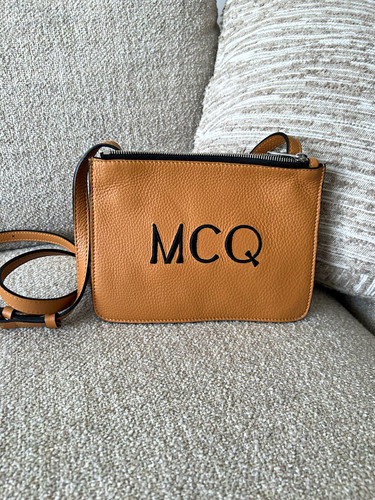 Mcq tan pebbled leather logo - tan,
