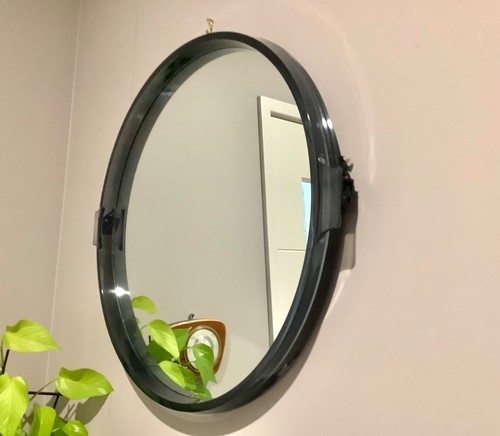 1970s round mirror blue - 1970s, blue/grey