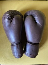 Golds Gym Vintage Style Brown Leather Boxing Gloves 12oz Size M in vgc