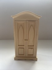 1:12 Scale Unpainted Wooden Wardrobe – Dollhouse Miniature Furniture