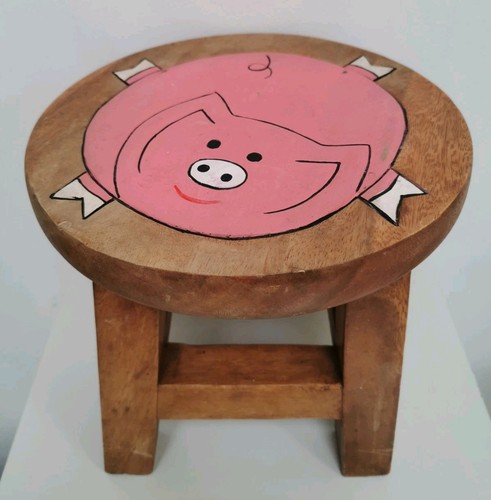 Child wooden footstool pig - child's,