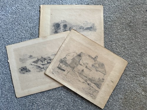 Antique pencil drawings - drawings, x3
