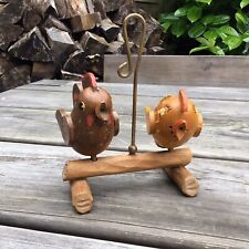 Old Vintage Novelty Pair Of Wooden Birds On Perch Salt Pepper Shaker Set