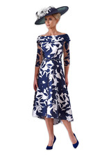 Irresistible Off The Shoulder Floral Detail Dress in Navy & Silver UK18