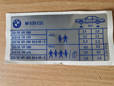 BMW M635CSi tire tyre pressure sticker