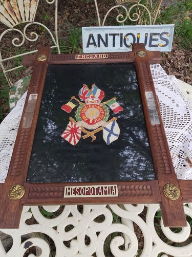 Oak framed embroidered crewel - embroidered,