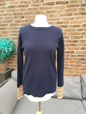 Boden Cassandra Jumper Size Small Wool Blend Stripe Detail Crew Neck Navy Blue