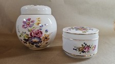 Sadler vintage ginger jar and dressing table pot -Pink Roses mid century cottag