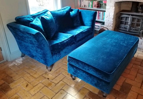 Blue velvet seater sofa with - 2-seater,