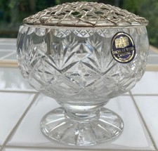 Thomas Webb small crystal glass rose bowl, silver-plated frog, original box