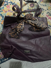 New Womens LARGE Lipsy Purple Leather Handbag with leopard print Bow