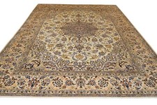 Handmade Extra Large Vintage Wool Rug 393x297 Cm White Oriental Medallion Carpet