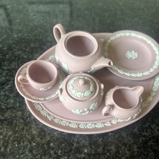 Vintage Wedgwood Pink Jasperware Miniature Tea Set on Tray 