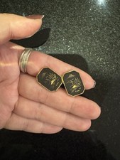 Vintage Japanese Damascene Japan K24 Vintage Screw Back Earrings Black & Gold