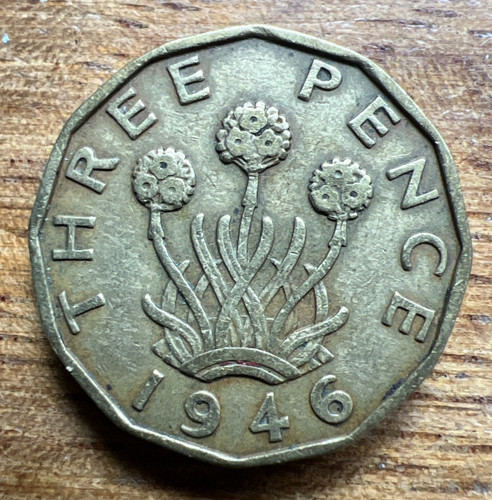 1946 three pence - , coin