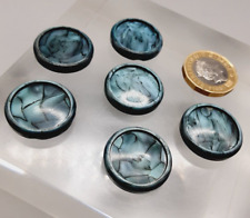 6 Vintage Marbled Dark Teal Bakelite? Round Buttons Sewing Crafts  22.5mm