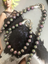 MAJORICA 7mm GREY / IRIDESCENT PEARLS Necklace & Bracelet STERLING SILVER Fasten