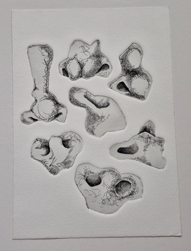 Embossed etching print drawn - embossed, "drawn