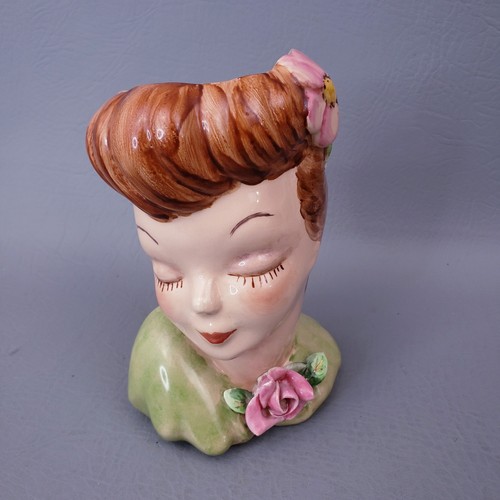 Vintage ceramic lady head vase - vintage,