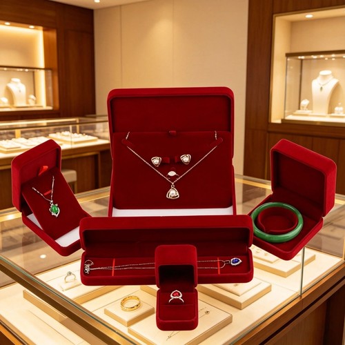 Red velvet jewellery set box - jewellery,