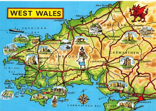 Map postcard west wales - map,