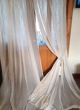 LONG Cream Voile Curtains. Ea. 105 Inch Drop x 57"Wide. CLEANED. 2 Pairs Avail.