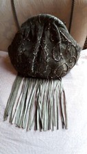 Vintage ladies handbag Green paisley tapestry beaded fringed Marco Avané 