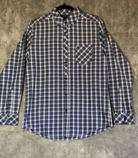 JEFF BANKS 24:7 Size M Blue Checked Long Sleeve Shirt (0077)