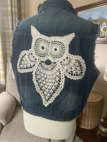 Upcycled owl denim - denim, waistcoat