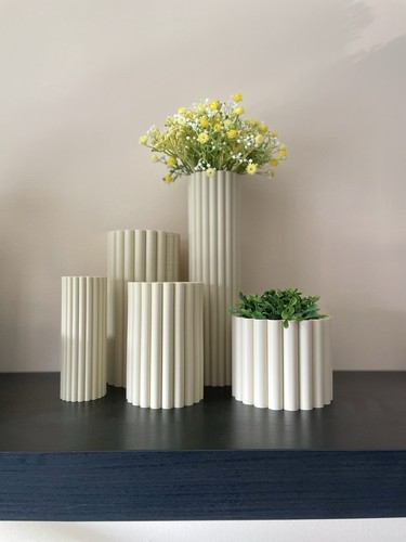 Ribbed vase collection beige - ribbed,