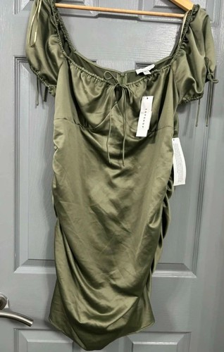 Topshop khaki satin ruched - khaki,