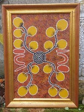Vintage 1980s Audrey Nugarrai Indigenous Australian Aboriginal Dot Painting