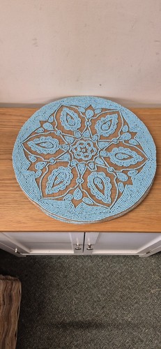 Large blue beaded jute round - large,