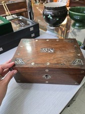 19th Century Rosewood Sewing Box Mother Of Pearl Inlaid Blue Interior
