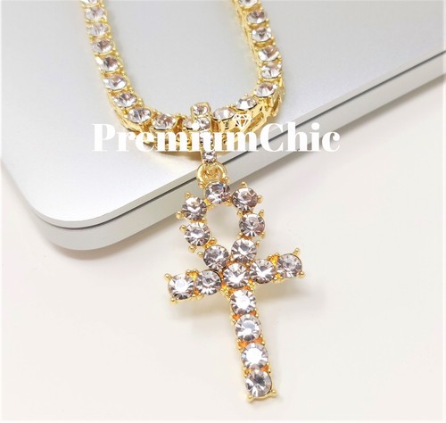 Iced ankh cross pendant - cross, &