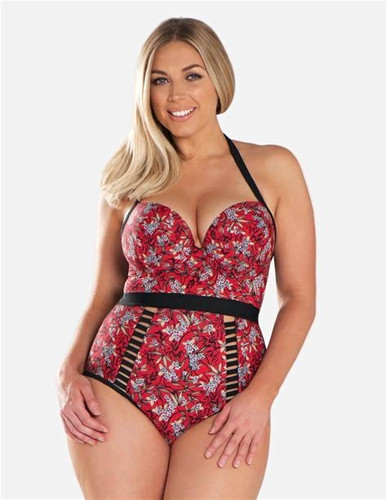Curvy kate red floral halter - red,