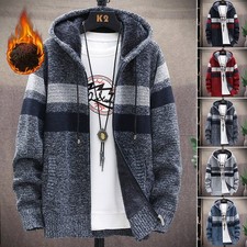 Mens Thick Warm Fleece Fur Lined Hoodie Zip Up Winter Coat Jacket Sweatshirt Top