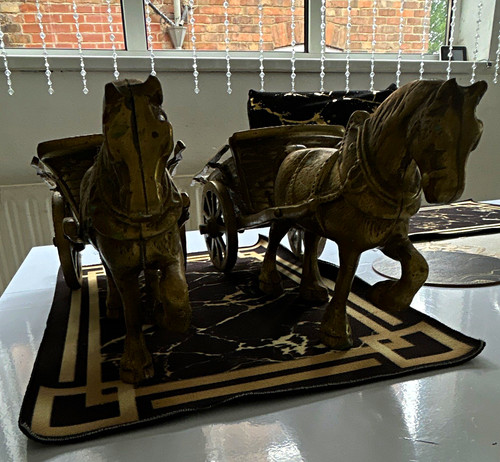 Brass horse and cart wagon - brass,