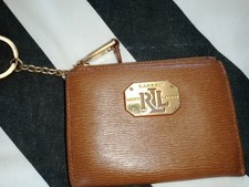 Ralph Lauren Ladies Brown Leather Credit Card Wallet Zip Closure Licence Window 