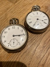 Antique Solid Silver Waltham AWW Open Faced Pocket Watches Traveller English Swi