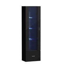 A Pair of Illuminated Ikea Display Cabinets, Black, with Glass Door
