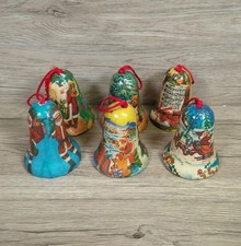Vintage 6 Paper Mache Christmas Bell Ornaments! Christmas Baubles