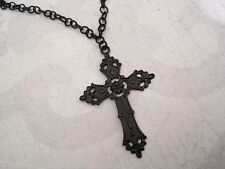 LARGE ORNATE BLACK CROSS 20" Chain Necklace Gothic HALLOWEEN MADONNA Goth