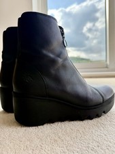 Fly Black Leather Wedge Ankle