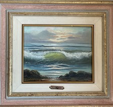 Stormy Sea Waves Original Oil Painting Signed  J. Goll, Seascape.